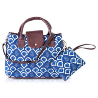 LA Marey Yellow Cotton Printed Genuine Leather Satchel Bag (14"x11") with Magneting Flap Clouser and Detachable Shoulder Strap with Pouch