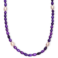 Freshwater Pearl and Purple Dyed Pearl Necklace in Stainless Steel 18 Inches