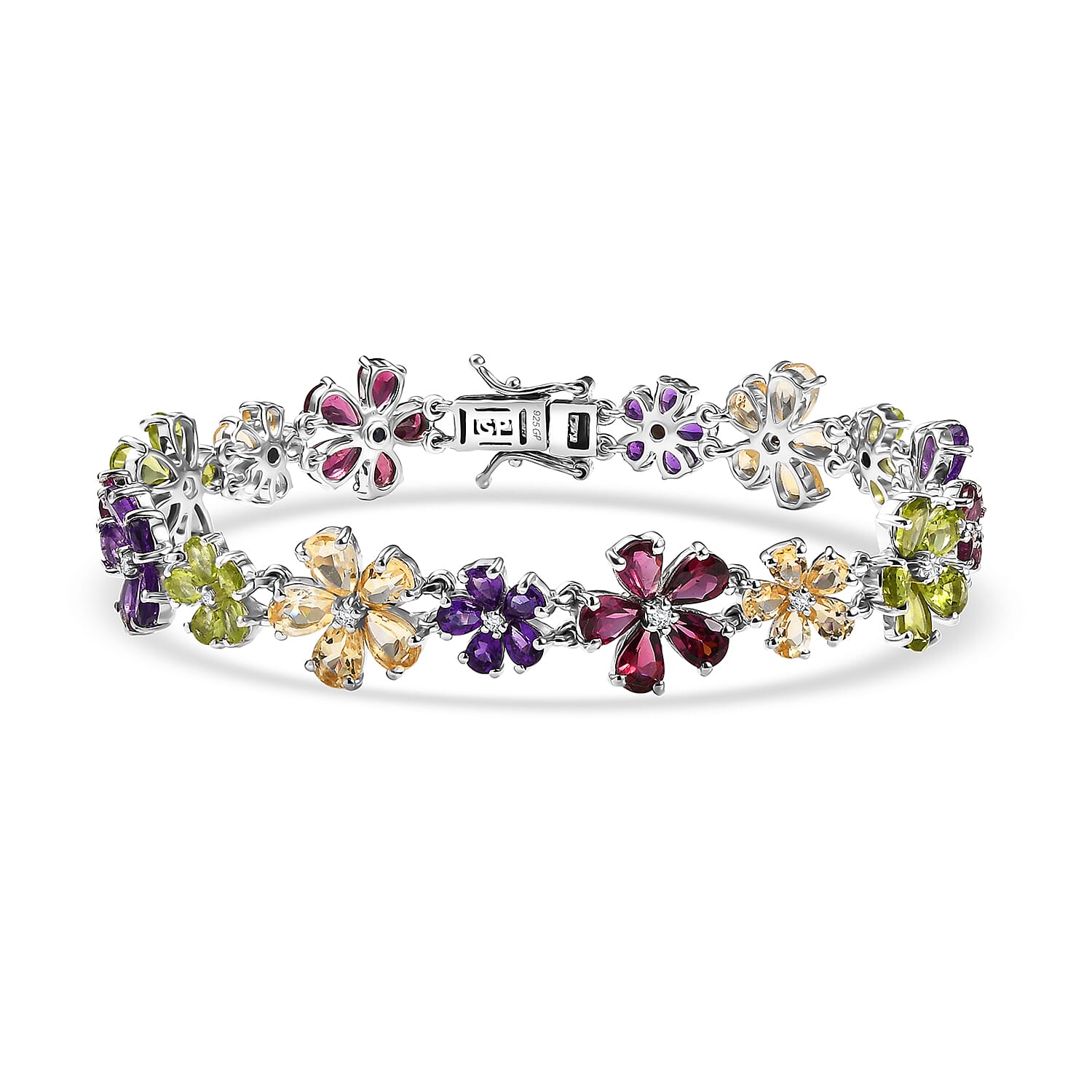 GP Multi Gemstone 22.35 ctw Bracelet in Rhodium Over Sterling Silve (7.25 In)