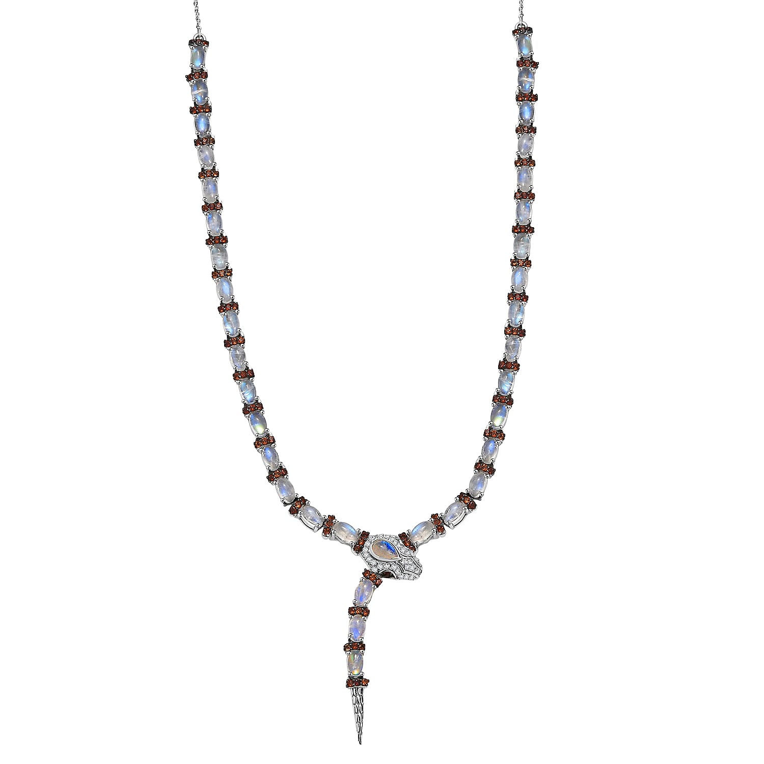 GP Trionfo Collection Rainbow Moonstone and Multi Gemstone 10.80 ctw Serpentine Necklace 18 inches in Rhodium Over Sterling Silver