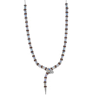 GP Trionfo Collection Rainbow Moonstone and Multi Gemstone 10.80 ctw Serpentine Necklace 18 inches in Rhodium Over Sterling Silver