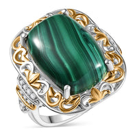 EverTrue African Malachite, White Zircon Ring in 18K YG Plated and Platinum Bond (Size 10.0) 17.00 ctw