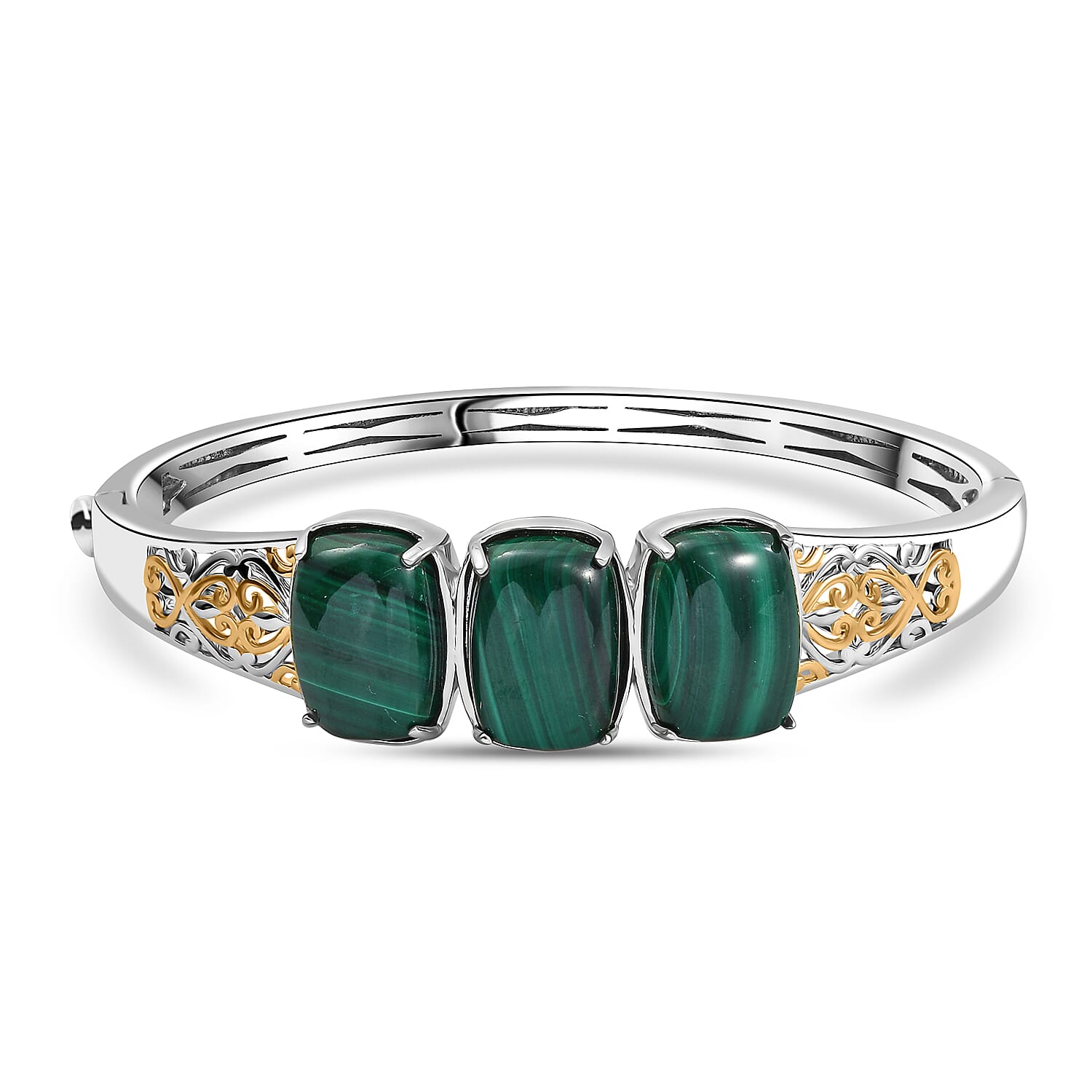 EverTrue Malachite  Full Bangle in 18K YG Plated and Platinum Bond 26.25 ctw