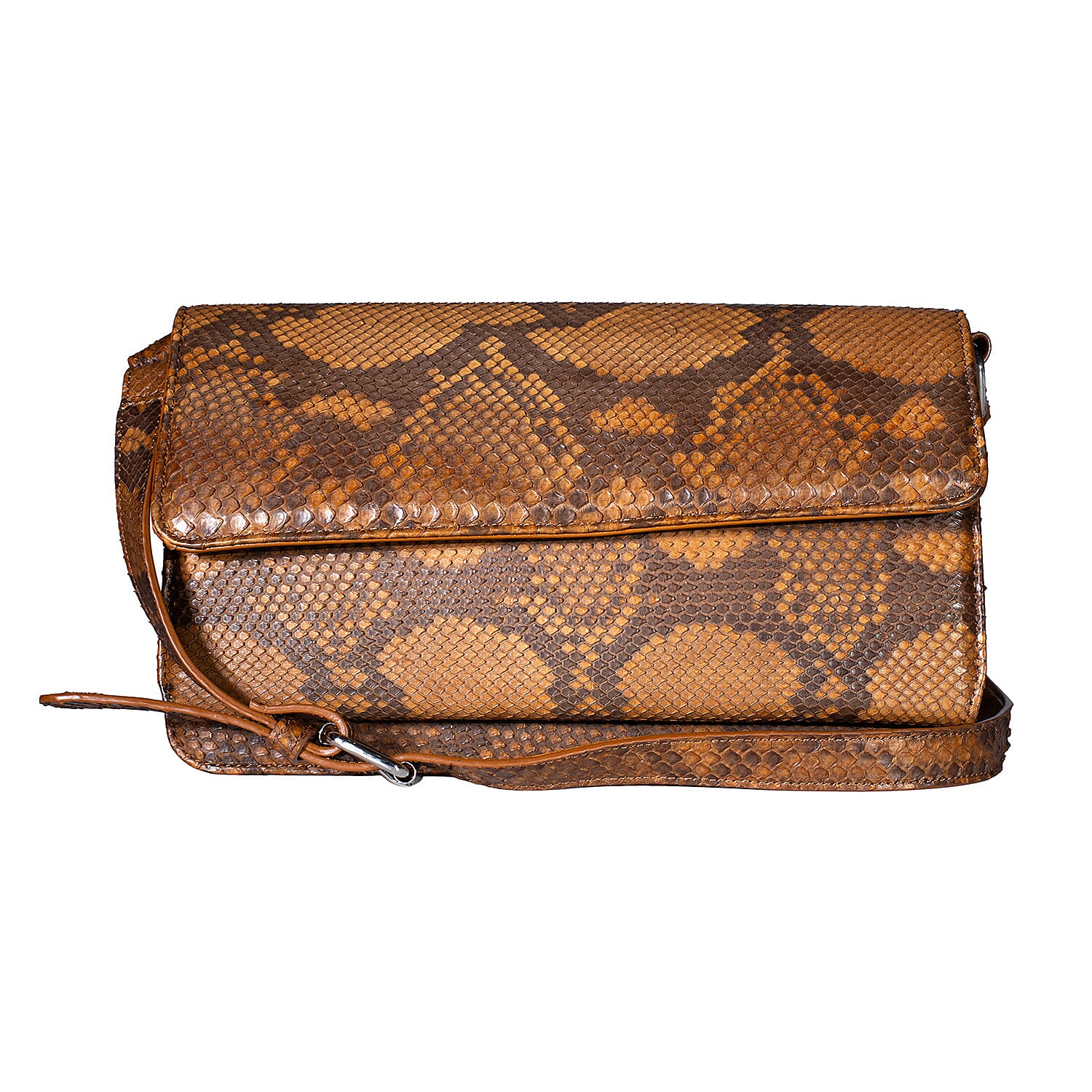 Grand Pelle Natural Genuine Python Leather Shoulder Flap Bag (9.44"x5.78"x3.15")