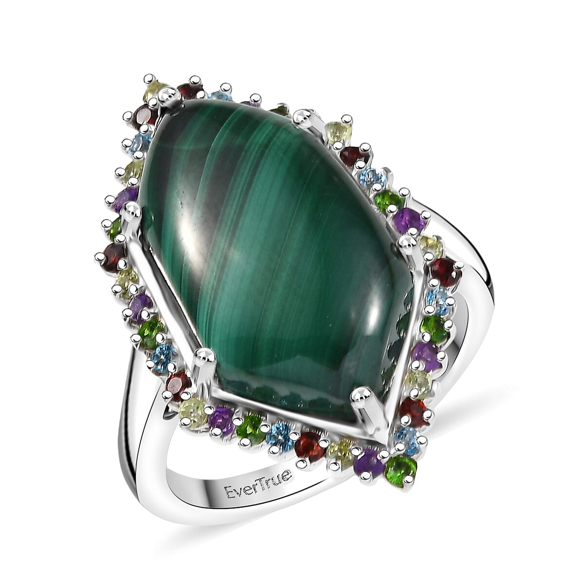 EverTrue African Malachite, Multi Gemstone Ring in Platinum Bond (Size 10.0) 13.90 ctw