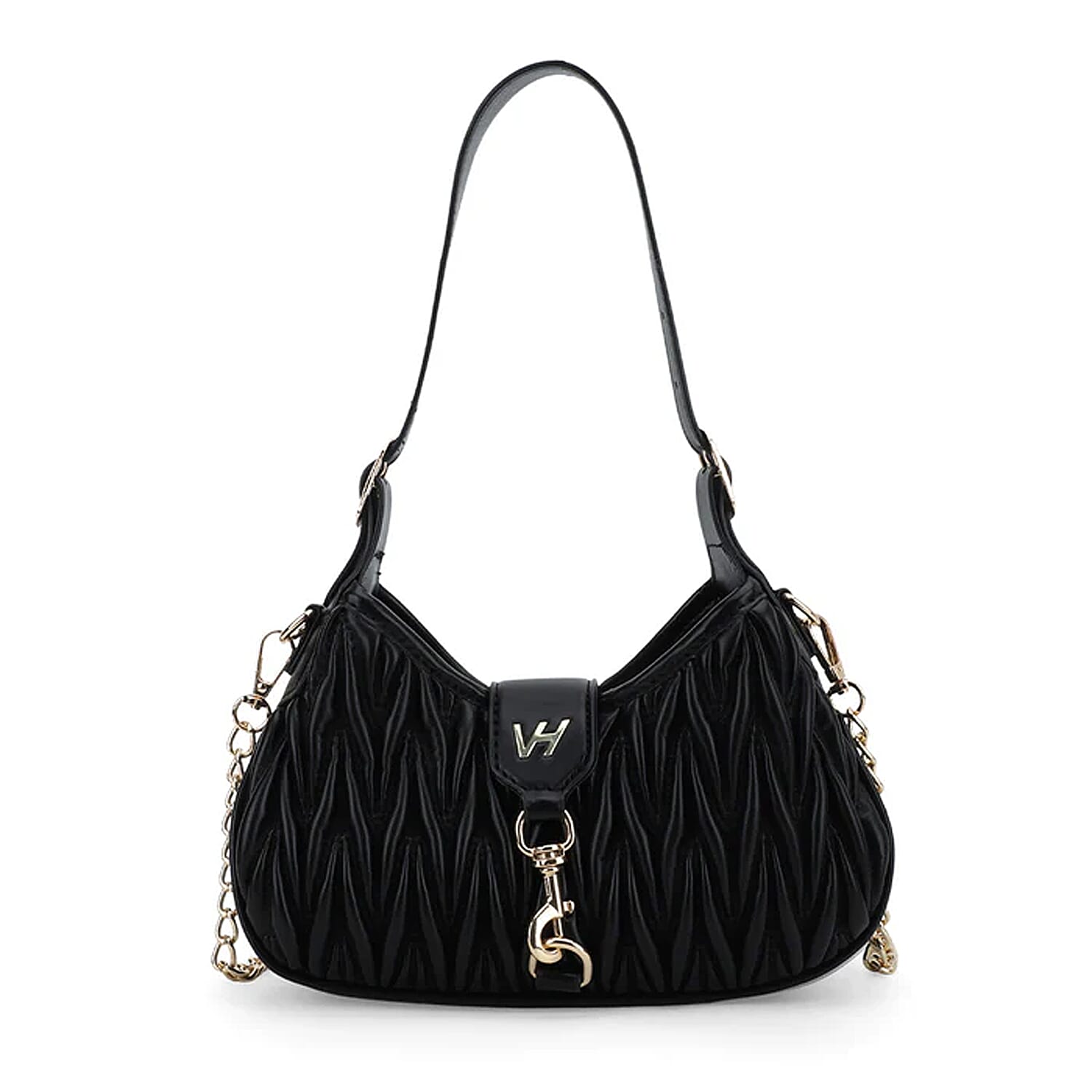 Closeout Vintage Havana Black Faux Leather Quilted Shoulder Bag