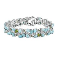 D'Joy Larimar and Multi Gemstone 30.90 ctw Bracelet in Rhodium Over Sterling Silver (7.25 In)