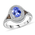 D'Joy Tanzanite, Natural Champagne and White Diamond 1.75 ctw Ring in Rhodium Over Sterling Silver (Size 10.0) - Sticky add to cart bar