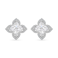 D'Joy Clover Cut Moissanite 2.40 ctw Royal Bloom Earrings in Rhodium Over Sterling Silver