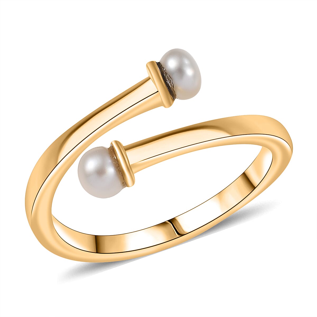 D'Joy Pearl Bypass Ring in 18K Vermeil YG Over Sterling Silver (Size 5.0)