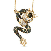 GP Trionfo Collection Green and White Diamond 0.70 ctw Dragon Necklace in 18K Vermeil Yellow Gold Over Sterling Silver (18-20 Inches)