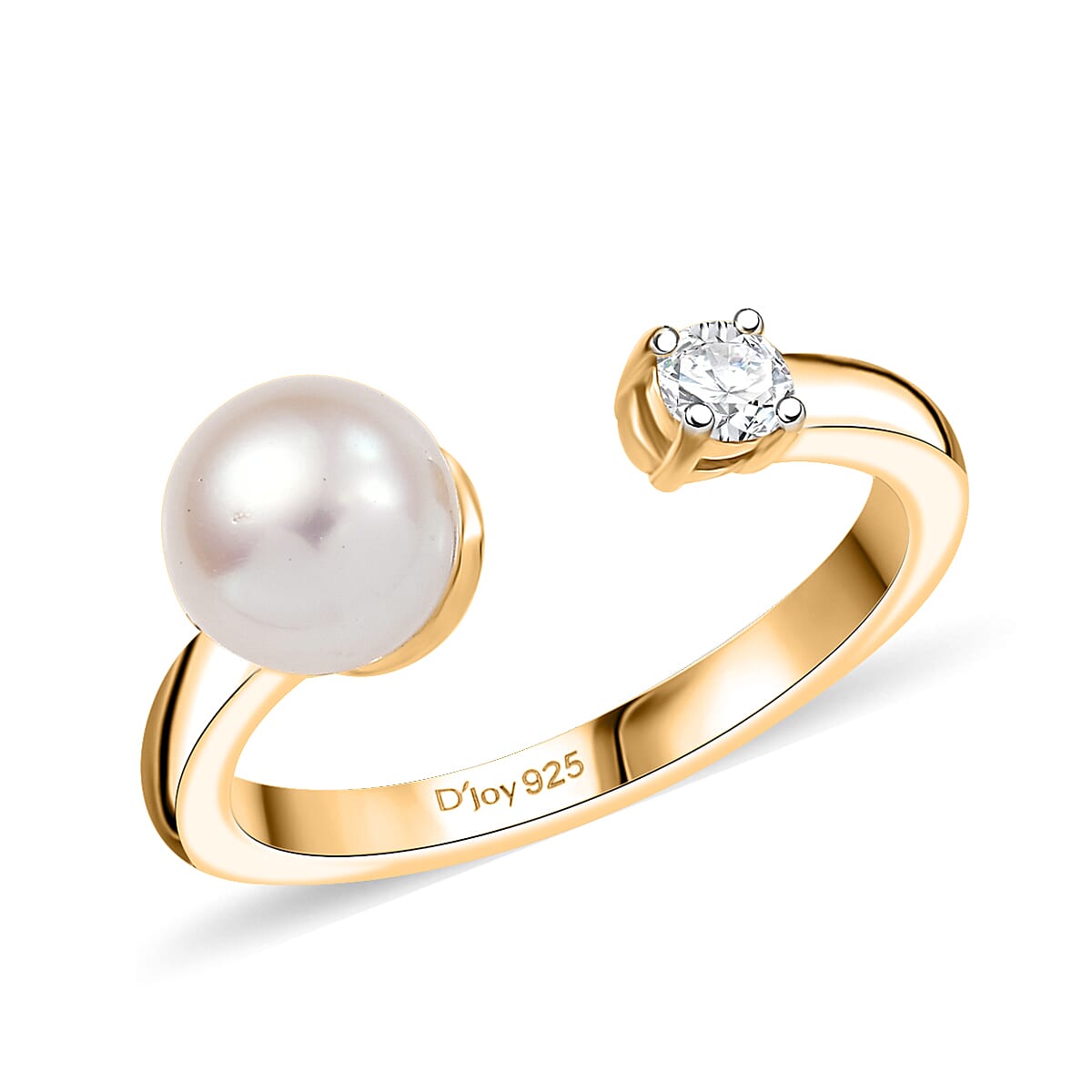 D'Joy Pearl, Lab Grown Diamond (I3) Ring in 18K Vermeil  YG Over Sterling Silver (Size 5.0) 0.10 ctw