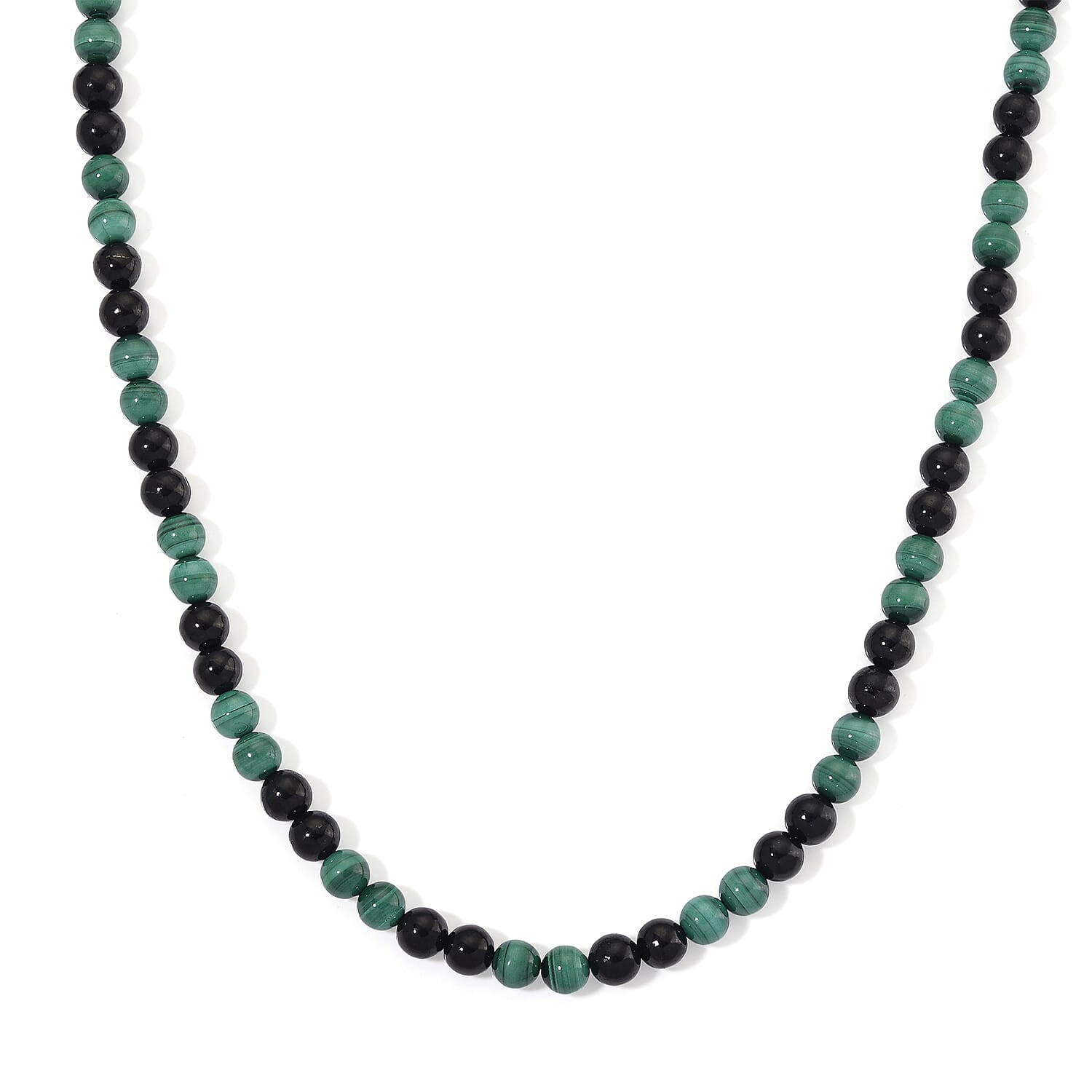 African Malachite and Shungite 230.00 ctw Beaded Necklace in Stainless Steel 18-20 Inches