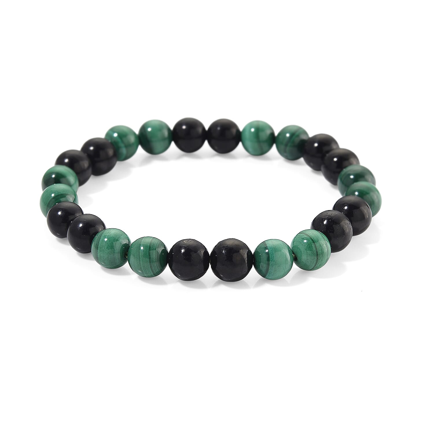 African Malachite and Shungite 100.00 ctw Beaded Stretch Bracelet