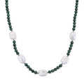 D'Joy African Malachite 120.00 ctw and White Shell Pearl Beaded Necklace in Rhodium Over Sterling Silver 18-20 Inches - Sticky add to cart bar