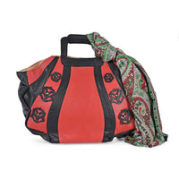 LA MAREY Red 100% Genuine Leather Tote Bag with Silk Scarf (15.74"x12.20"x5.90")