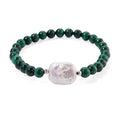 African Malachite 70.00 ctw and White Shell Pearl Beaded Stretch Bracelet - Sticky add to cart bar