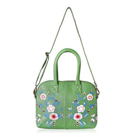 LA Marey Green Genuine Leather Embroidery Work Crossbody Bag with Silk Scarf (13"x11.8"x2.7")