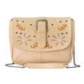 LA Marey Beige Genuine Leather Embroidery Work Crossbody Bag (11"x8.2"x3.9") - Sticky add to cart bar