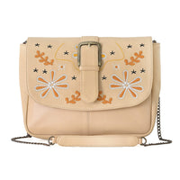 LA Marey Beige Genuine Leather Embroidery Work Crossbody Bag (11"x8.2"x3.9")