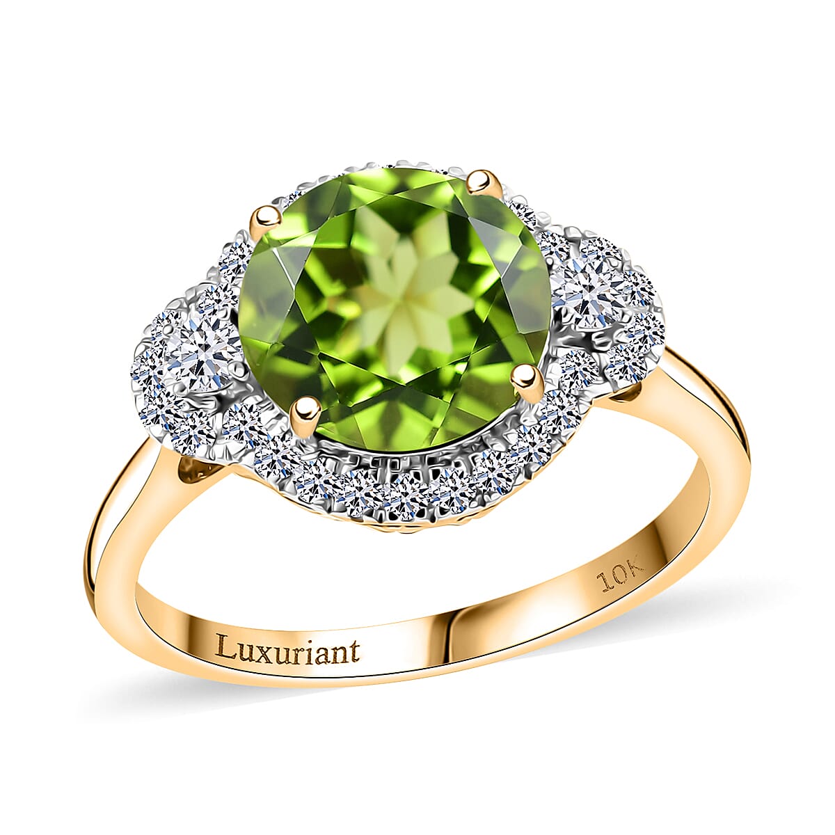 10K Yellow Gold AAA Peridot, Luxuriant Lab Grown Diamond (G-H, SI) (0.45 cts) Ring (Size 10.0) 4.35 ctw