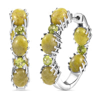 EverTrue Connemara Marble and Peridot 15.10 ctw Whispers of Ireland Clover Leaf Earrings in Platinum Bond