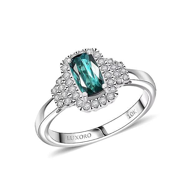 Certified & Appraised Luxoro AAA Monte Belo Indicolite and G-H I2 Diamond 1.27 ctw Ring in 10K White Gold