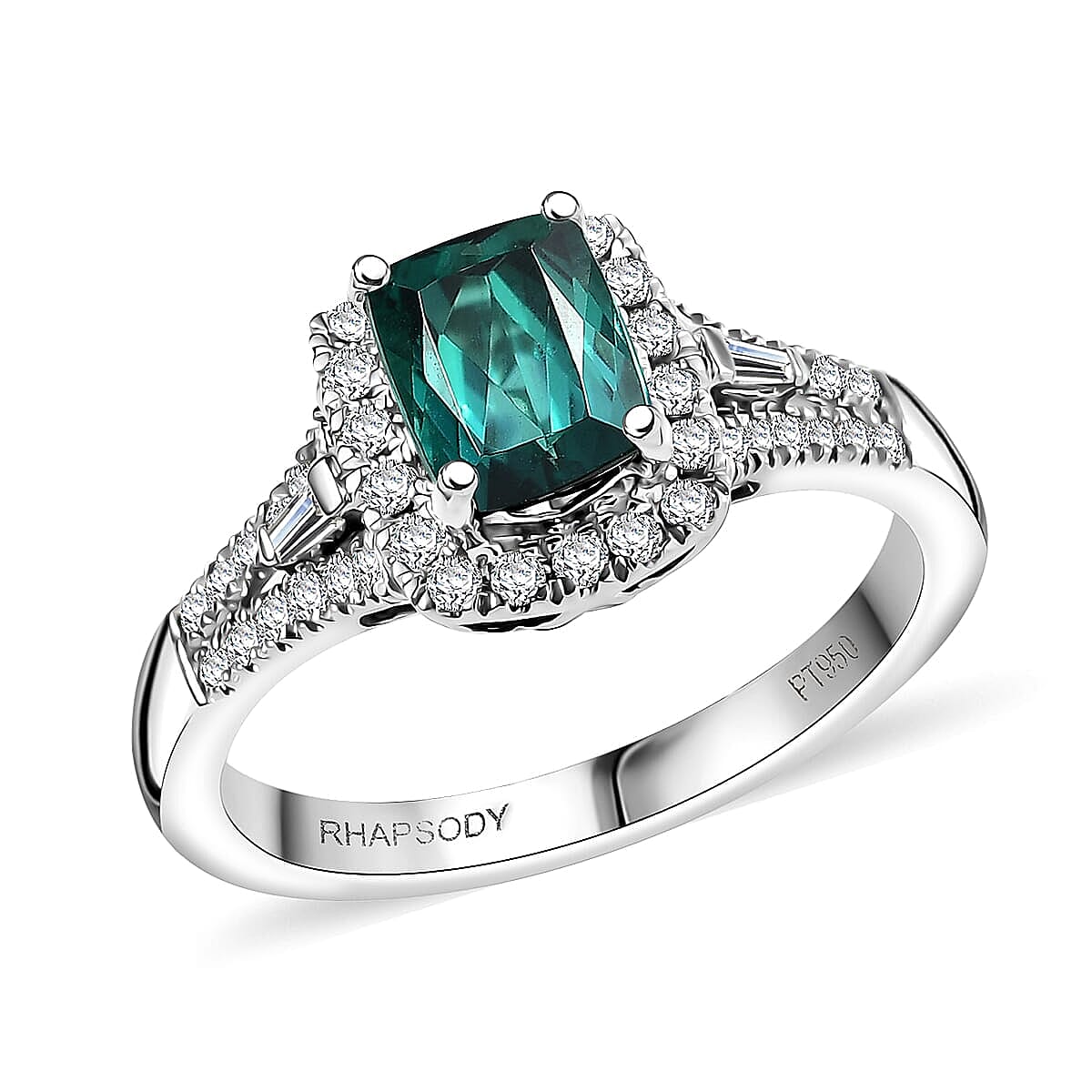 Certified & Appraised Rhapsody AAAA Monte Belo Indicolite and E-F VS Diamond 1.54 ctw Ring in 950 Platinum (Size 5.5) 5.70 Grams