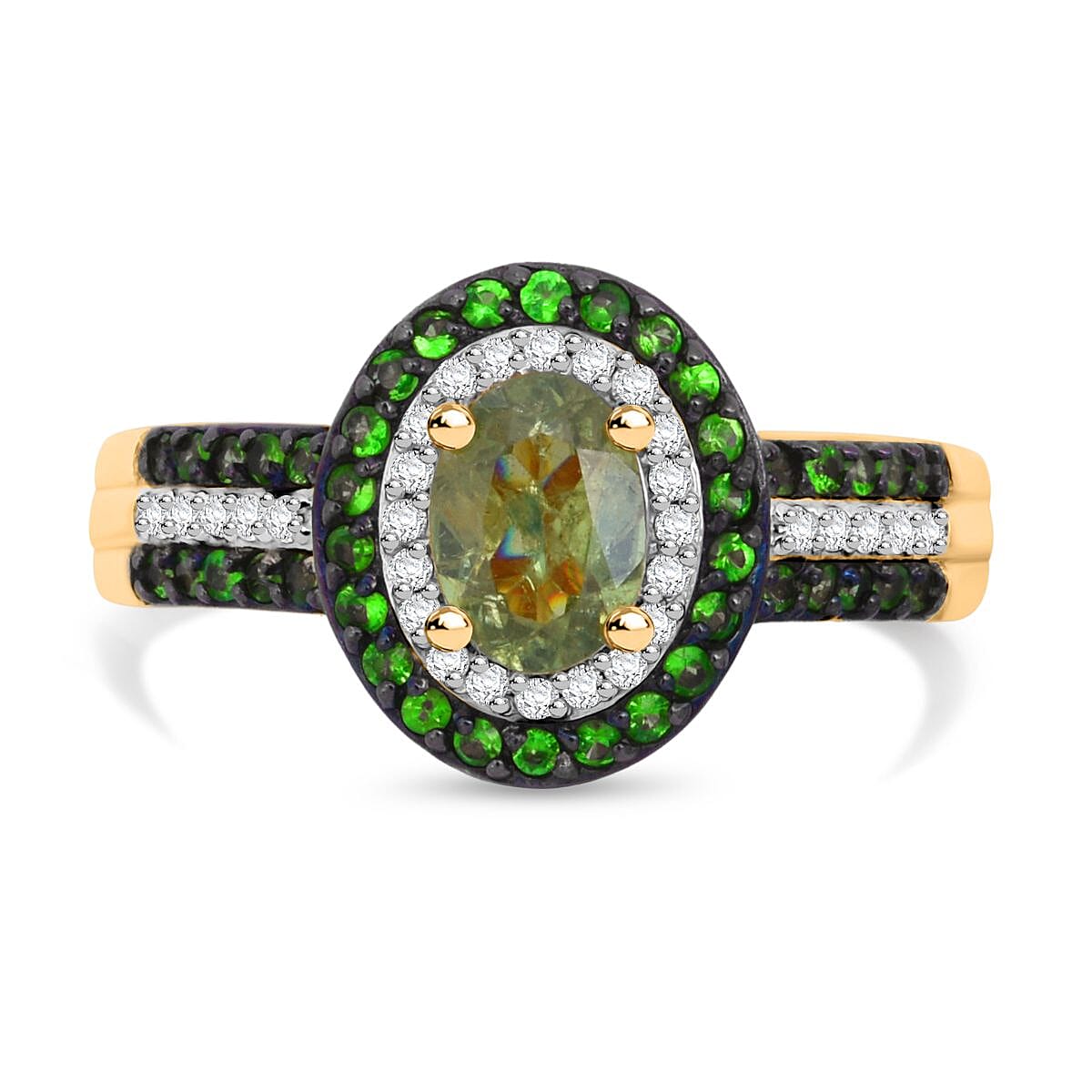 D'Joy Ambanja Demantoid Garnet, Multi Gemstone Ring in 18K Vermeil YG Over Sterling Silver (Size 10.0) 1.65 ctw (1)