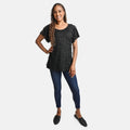 BRITANY BLACK Black Stretch Tiered Ruffle Short Sleeve Top - S - Sticky add to cart bar