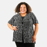 BRITANY BLACK Black Feather Faux Twinset Blouse with Sequin - L
