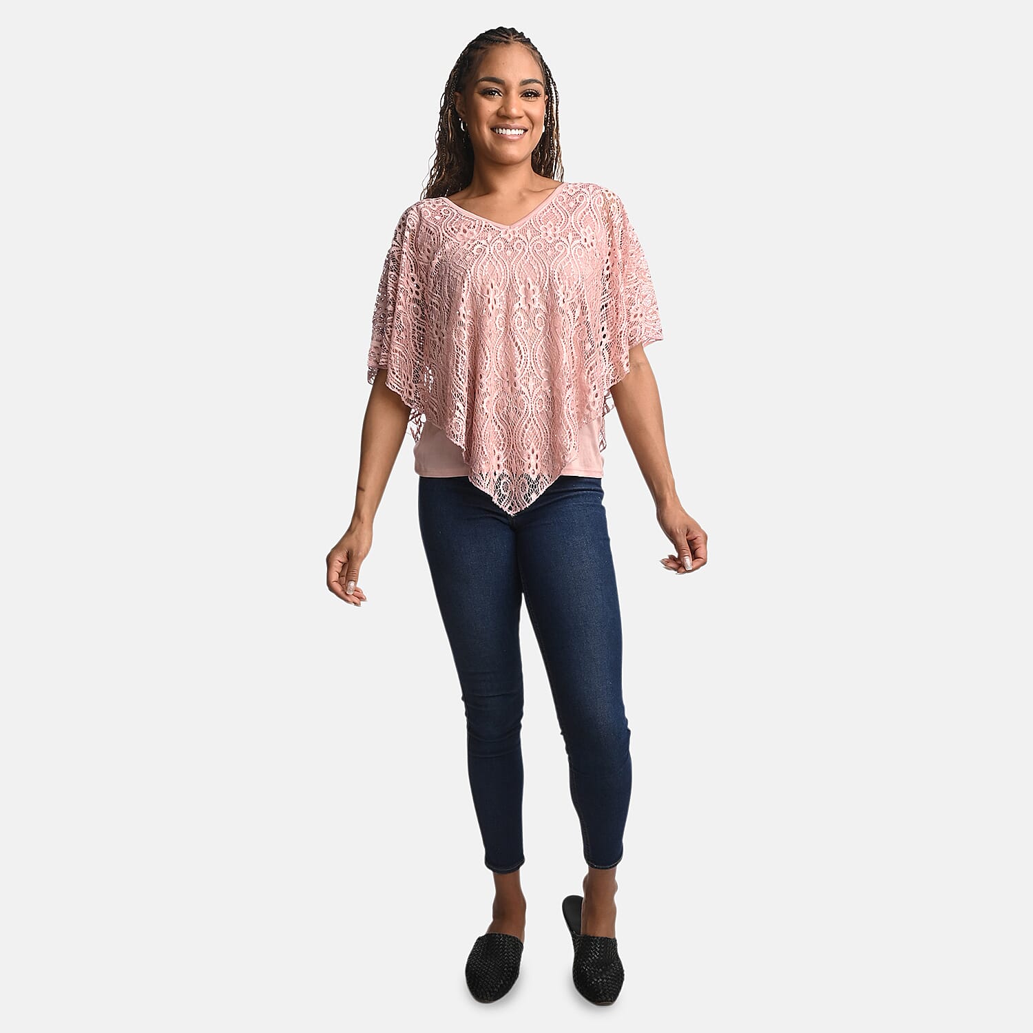 BRITANY BLACK Dusty Rose Stretch Lace 2 Layer Blouse with Sequin - XL