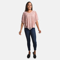 BRITANY BLACK Dusty Rose Stretch Lace 2 Layer Blouse with Sequin - XL