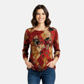 Brittany Black Red Floral Colorblock 3/4 Sleeve Blouse - L - Sticky add to cart bar