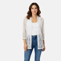 BRITANY BLACK White Long Sleeve Lace Sequin Cardigan - L