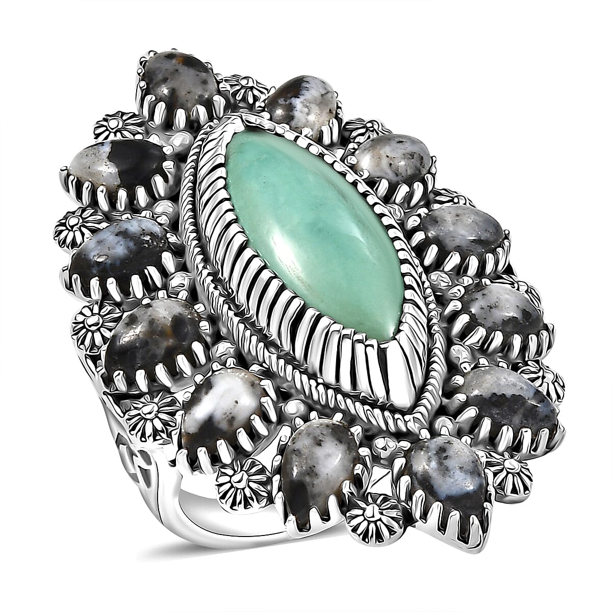 D'Joy Artisan Crafted Tahoe Nevada Turquoise and White Buffalo 11.80 ctw Ring in Sterling Silver