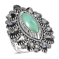 D'Joy Artisan Crafted Tahoe Nevada Turquoise and White Buffalo 11.80 ctw Ring in Sterling Silver