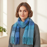 Tamsy Blue with Multi Color Scarf with Fringe (15.7"x83.3")