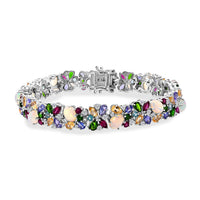 D'Joy Premium Ethiopian Welo Opal and Multi Gemstone 21.00 ctw Bracelet in Rhodium Over Sterling Silver (6.50 In)