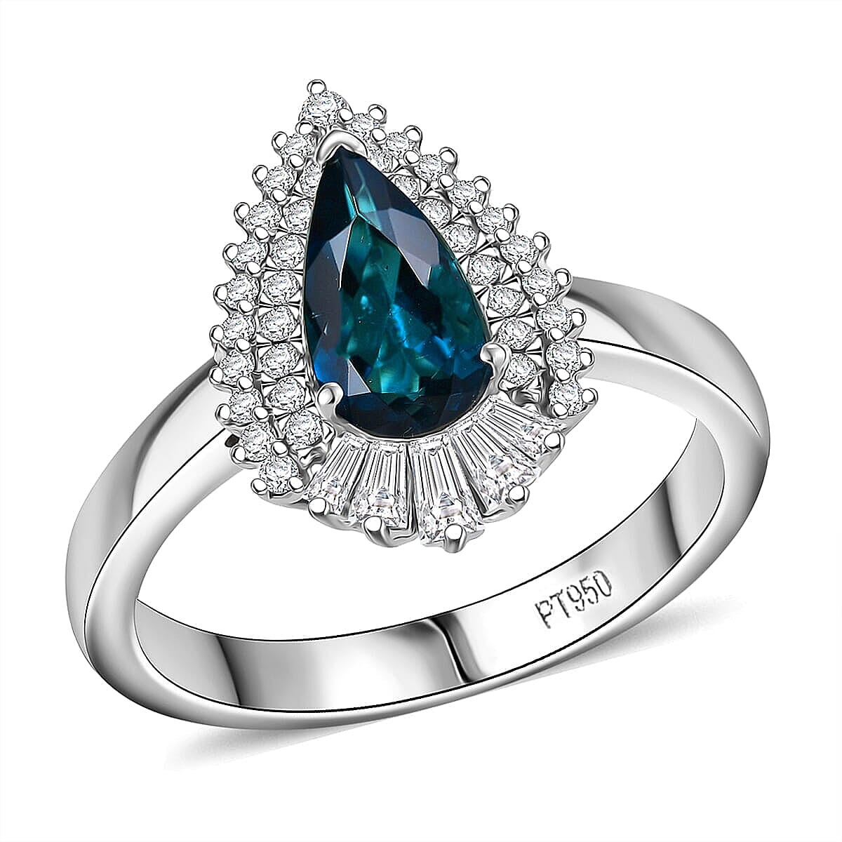 Certified & Appraised Rhapsody 950 Platinum AAAA Monte Belo Indicolite, Diamond (E-F, VS) (0.37 cts) Ring (Size 10.0) (6.48 g) 1.37 ctw