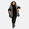 Instyle Black Patchwork Faux Fur Hood Ruana - One Size Fits Most - Sticky add to cart bar