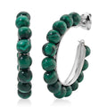 African Malachite 30.00 ctw Beaded Hoop Earrings in Silvertone - Sticky add to cart bar