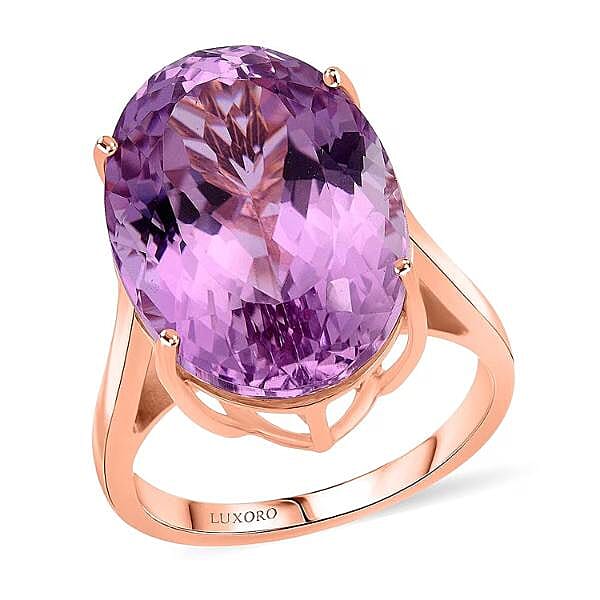 Luxoro 10K Rose Gold AAAA Patroke Kunzite Solitaire Ring (Size 6.0) 16.65 ctw