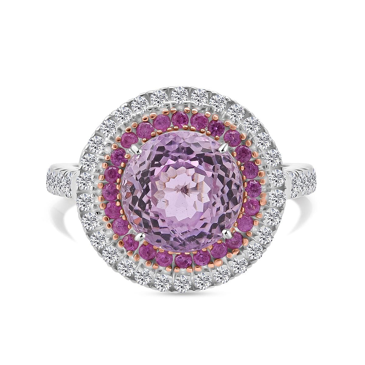 D'Joy AAA Patroke Kunzite and Multi Gemstone 4.80 ctw Ring in Vermeil RG and Rhodium Over Sterling Silver (Size 6.0)