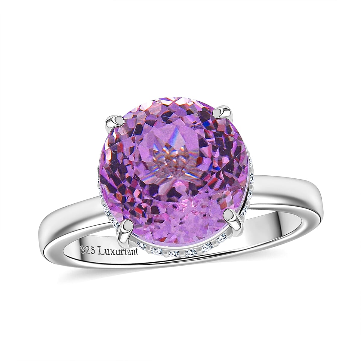 D'Joy AAA Patroke Kunzite and G-H SI Luxuriant Lab Grown Diamond 5.50 ctw Ring in Rhodium Over Sterling Silver (Size 6.0)