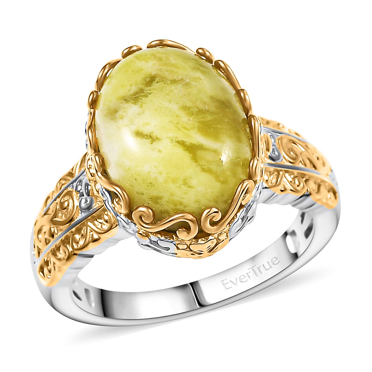 EverTrue Connemara Marble 6.35 ctw Ring in Platinum Bond and 18K YG Plated (Size 10.0)