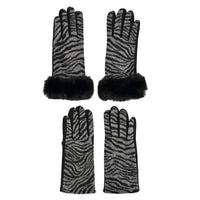 Tamsy Set of 2 Pairs Grey Zebra Printed Gloves with Touch Screen Function