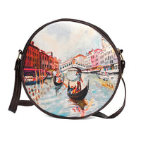 Livemore Blue Digital Print Round Shape Sling Bag with Front Panel (8.5"x3")