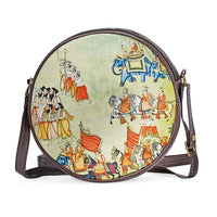 Livemore Blue Digital Print Round Shape Sling Bag with Front Panel (8.5"x3")