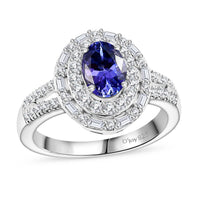 D'Joy Premium Tanzanite and Moissanite 1.70 ctw Ring in Rhodium Over Sterling Silver (Size  10.0)